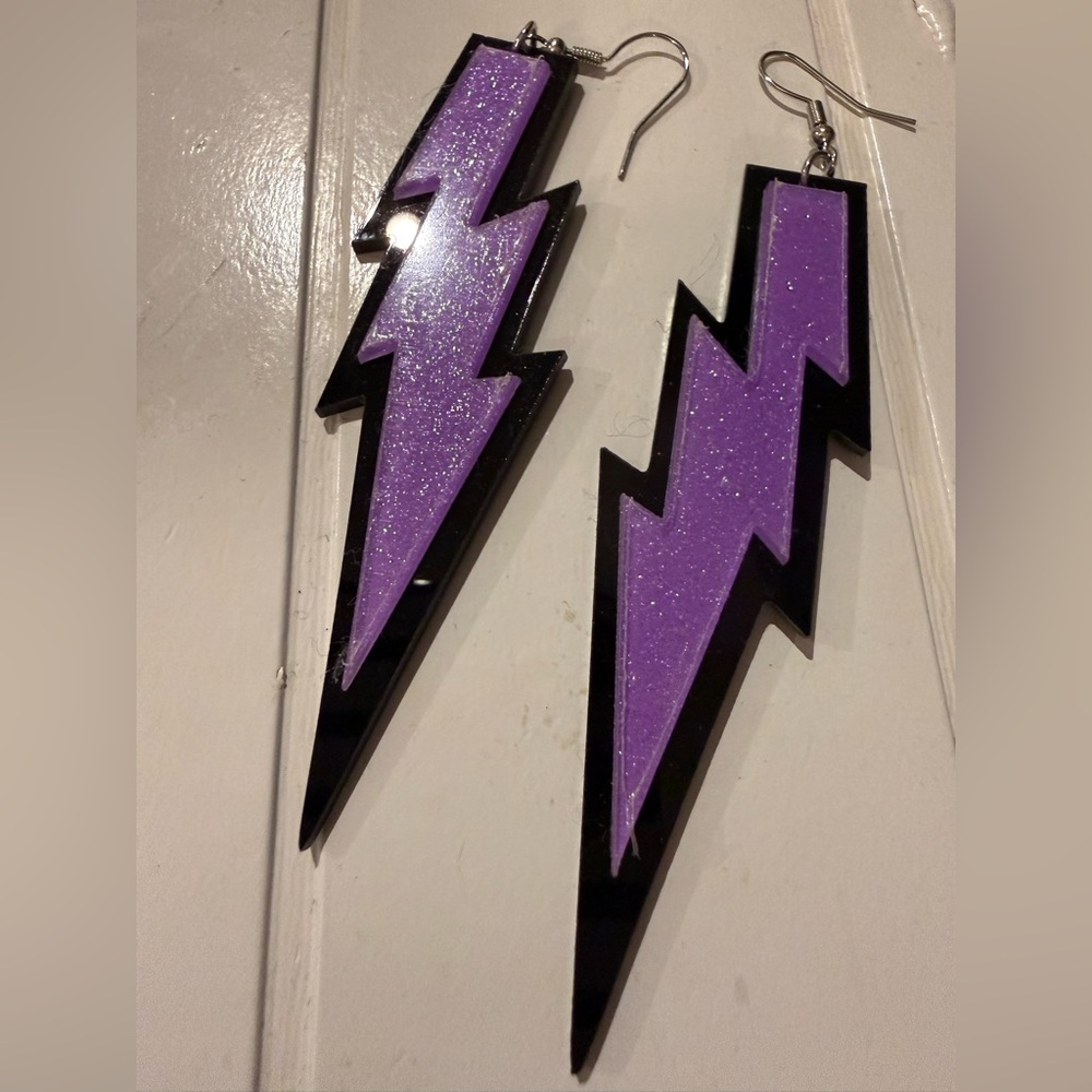 Purple Lightning Bolt Earrings -#sparkles